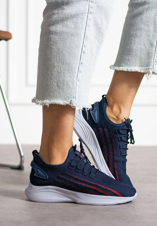 Lacivert Kırmızı Unisex Yıkanabilir Rahat Hava Alabilen Kokusuz Triko Spor Ayakkabı Sneaker 015 36