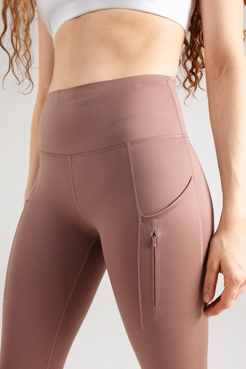 Trainng Go Dri Fit İnfinaLock High Rise 7/8 Leggings 6 Cepli Toparlayıcı Yüksek Belli Reflektörlü Antrenman Taytı Açık Kahve