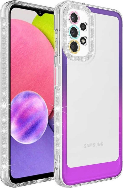 Samsung A33 5G Kılıf Simli ve Renk Geçiş Tasarımlı Lens Korumalı Park Kapak