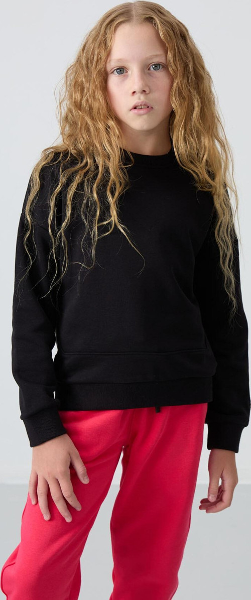 Siyah Pamuklu İçi Tüylü Yumuşak Dokulu Oversize Nakışlı Kız Çocuk Sweatshirt - 75150