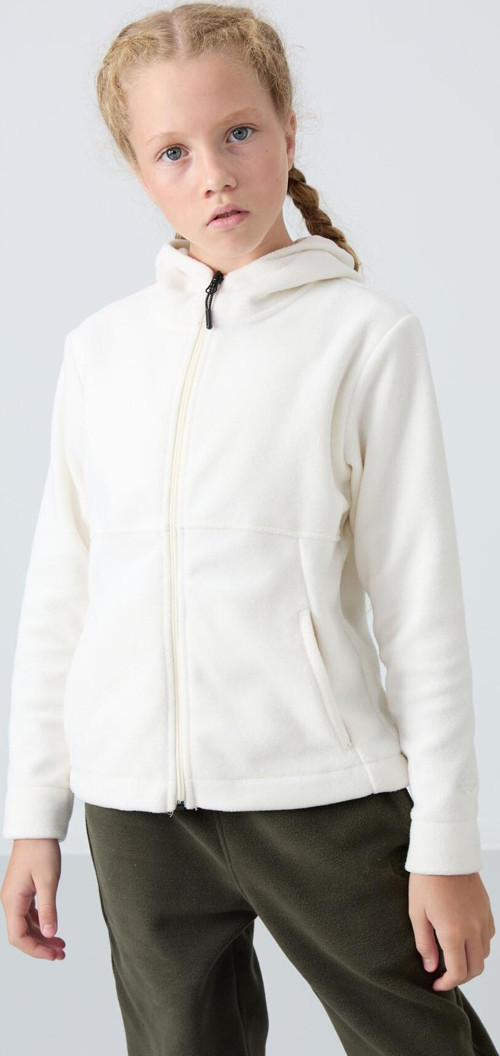 Ekru Kalın Yumuşak Dokulu Standart Fit Nakışlı Polar Kız Çocuk Sweatshirt - 75152