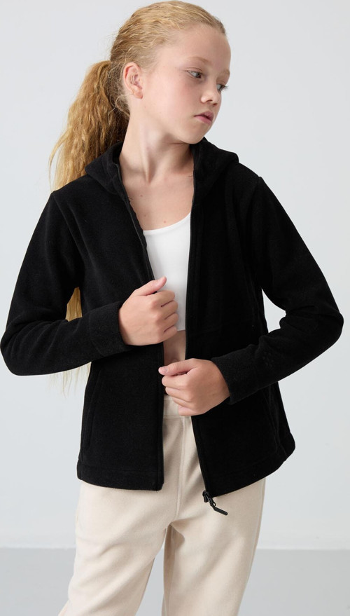 Siyah Kalın Yumuşak Dokulu Standart Fit Nakışlı Polar Kız Çocuk Sweatshirt - 75152