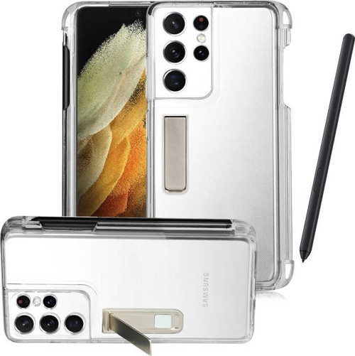 Samsung S21 Ultra Kılıf Kalem Bölmeli Standlı Süper Silikon Kapak