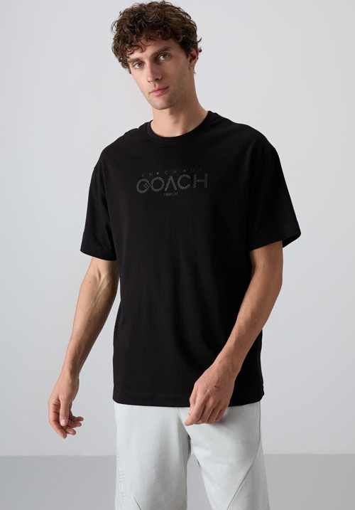 Siyah Pamuklu Kalın Yumuşak Dokulu Oversize Fit Baskılı Erkek T-Shirt - 88329