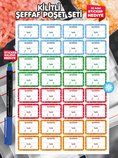 Kilitli Torba Kilitli Buzdolabı Poşeti Şeffaf Naylon Torba Kilitli Saklama Poşeti Seti-T1157