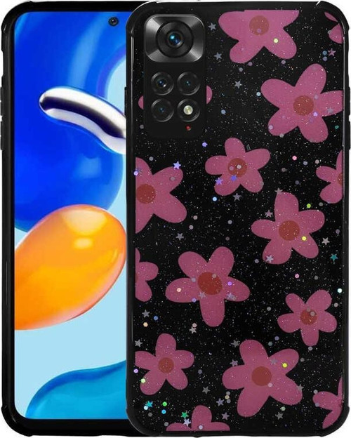 Xiaomi Redmi Note 11 Global Kılıf Simli Desenli Kamera Korumalı Parlak Popy Kapak
