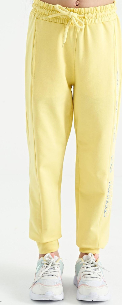 Limon Yan Yazı Nakışlı Bağcıklı Standart Kalıp Jogger Kız Çocuk Eşofman Alt - 75123
