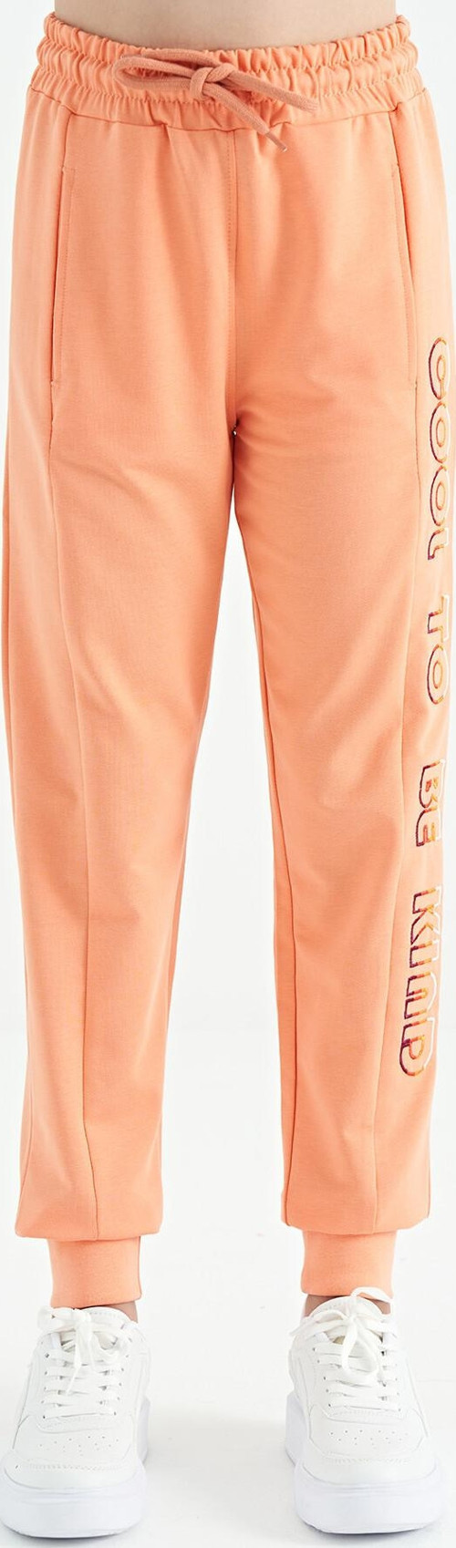 Kavun Içi Yan Yazı Nakışlı Bağcıklı Standart Kalıp Jogger Kız Çocuk Eşofman Alt - 75123