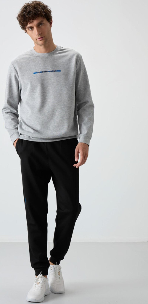 Kar Melanj - Siyah Pamuklu Kalın Yumuşak Dokulu Comfort Fit Baskılı Erkek Eşofman Takım - 85239