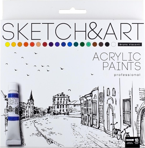 "SKETCH&ART" AKRİLİK BOYA , 18 RENK, 12 ML, KUTU İÇİNDE