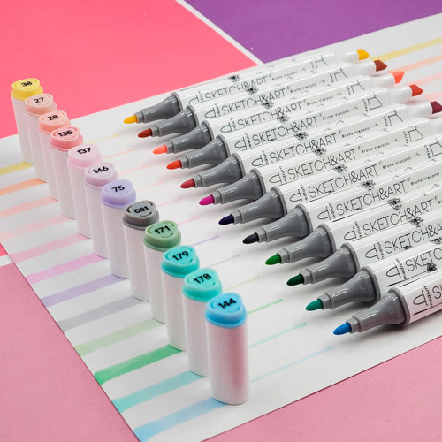 "Sketch & Art" Çift Taraflı Marker Kalem Seti Plastik Kutulu 12 Li (PASTEL)