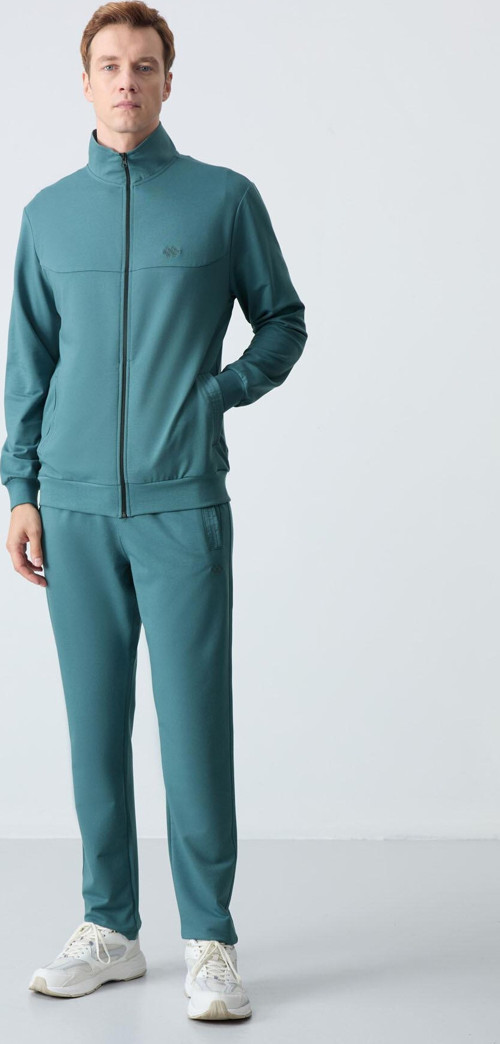 Orman Yeşili Pamuklu Kalın Yumuşak Dokulu Comfort Fit Basic Erkek Eşofman Takım - 85260