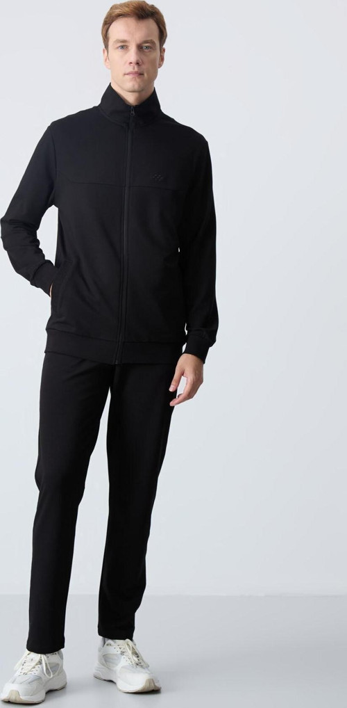 Siyah Pamuklu Kalın Yumuşak Dokulu Comfort Fit Basic Erkek Eşofman Takım - 85260