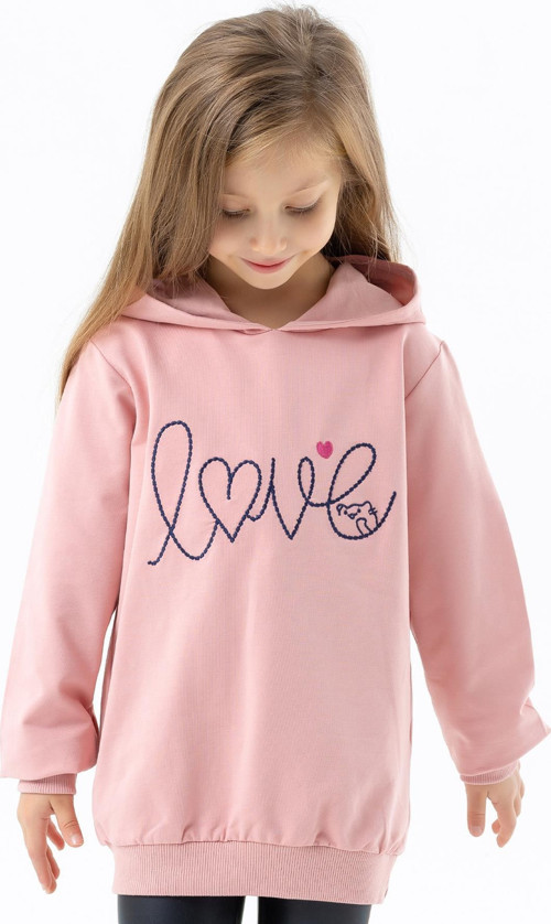 Kız Çocuk Sweatshirt Nakışlı Yazı Baskılı 2-6 Yaş, Pudra