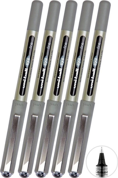 Siyah Pilot Kalem 5 Adet Uniball Eye Fine 0.7 mm Roller Pilot Kalem Ub-157 Roller Uçlu Likit Mürekkepli Pilot Kalem