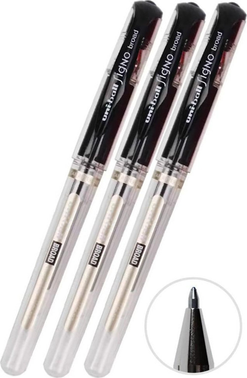 Siyah İmza Kalemi 3 Adet Uniball Signo Broad1.0 mm Roller Pilot Kalem Um-153 Roller Uçlu Likit Mürekkepli Pilot Kalem