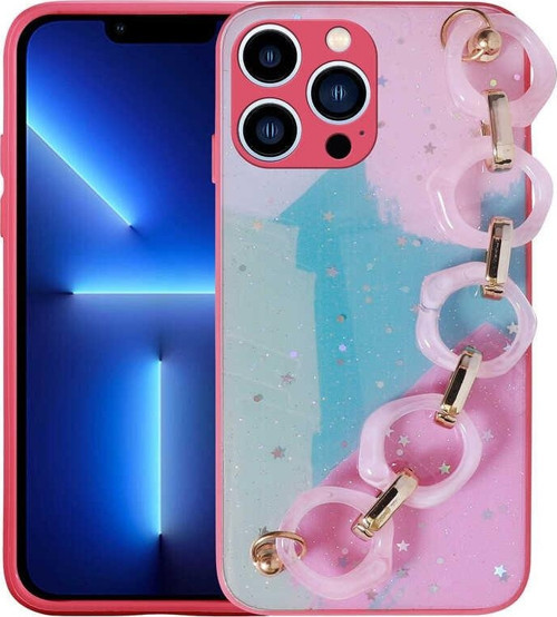 Apple iPhone 12 Pro Max Kılıf Simli Desenli El Askılı Tutacaklı Elsa Silikon Kapak