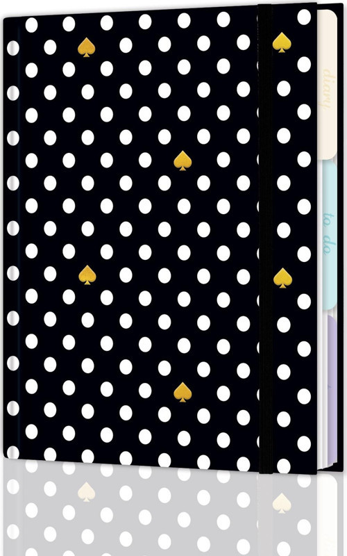 Spiralli Süresiz Ajanda, 3 Bölmeli Tarihsiz Planlayıcı Defter 16,5x22,5 Cm- Polka Gold
