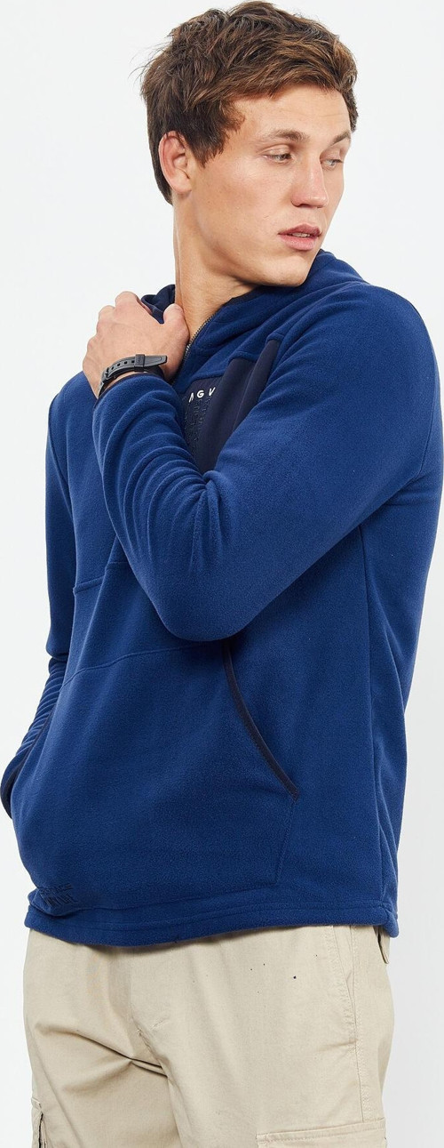 İndigo Nakışlı Yarım Fermuar Kapüşonlu Standart Kalıp Erkek Polar Sweatshirt - 87996