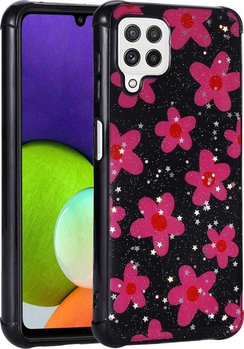 Samsung A22 4G Kılıf Simli Desenli Kamera Korumalı Parlak Popy Kapak