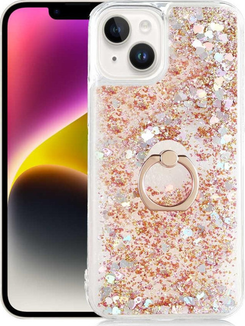 İphone 14 Kılıf Akışkan Simli Yüzüklü Milce Kapak