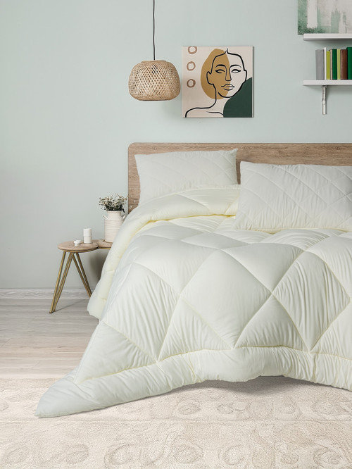 Softwash Çift Kişilik Yorgan Seti Ekru 180x200 Lastikli Çarşaf