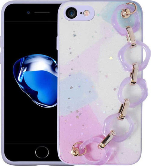 iPhone SE 2022 Simli El Askılı Silikon Kılıf - Lila