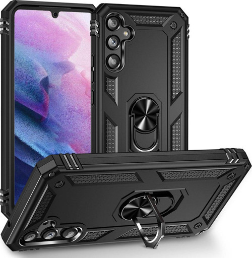 Galaxy A34 Kılıf Yüzüklü Stand Olabilen Tank Kapak- Vega - Siyah