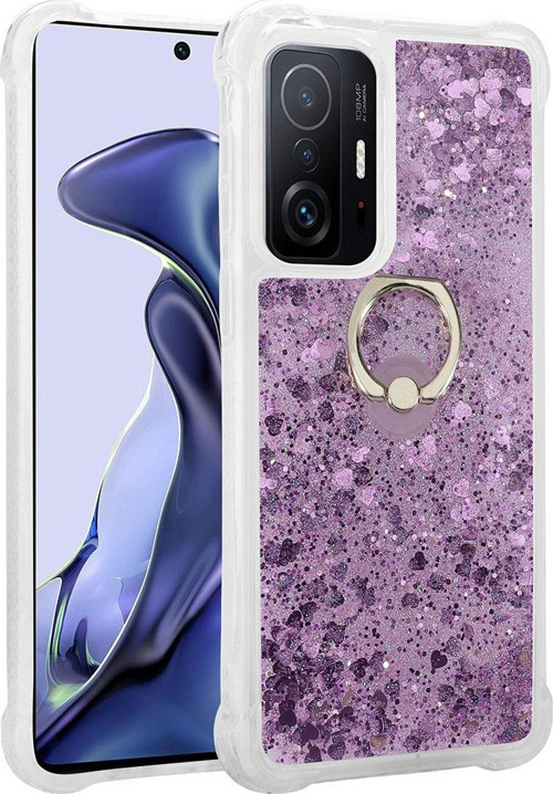 Xiaomi Mi 11T Pro 5G Kılıf Sıvı Özellikli Stand Olabilen Lüx Silikon- Milce - Mor