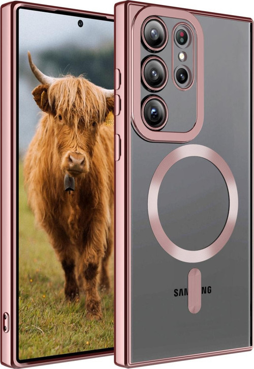 Galaxy S23 Ultra Uyumlu Kılıf Magsafe Wireless Şarj Özellikli-Setro Silikon - Pembe
