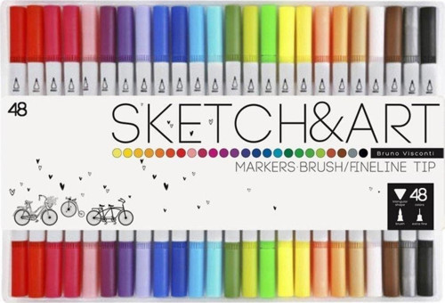"sketch & Art" Çift Taraflı Brush Pen Ve Fineliner (fırça Uçlu+ince Uç) 48 Renk