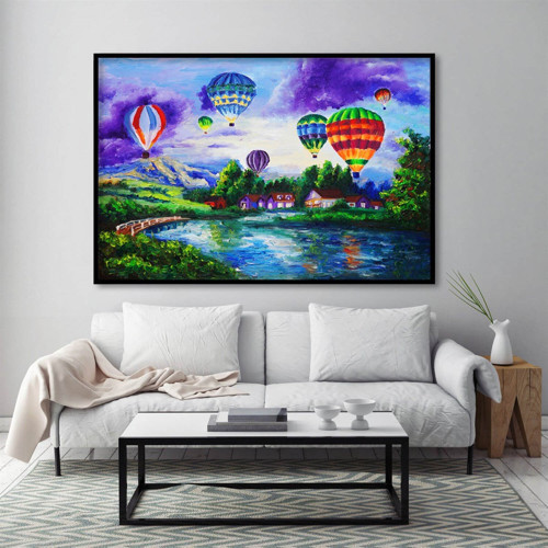 Air Ballons Yağlı Boya Dokulu Tablo 50X70 Siyah Çerçeveli