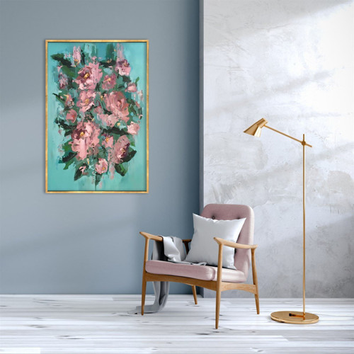 Abstract Pink Flower Yağlı Boya Dokulu Tablo 60X90 Siyah Çerçeveli