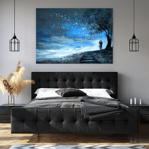 Alacakaranlıkta Aşıklar Yağlı Boya Dokulu Tablo 75X100 Çerçevesiz