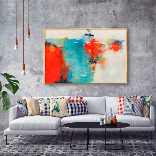 Biraz Kızıl Biraz Mavi Yağlı Boya Dokulu Tablo 90X120 Çerçevesiz