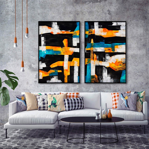 Birth Of Light İkili Set Yağlı Boya Dokulu Tablo 75X100 Gold Çerçeveli