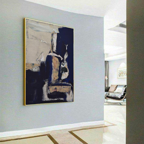 Bleu Marine Yağlı Boya Dokulu Tablo 90X120 Gümüş Çerçeveli