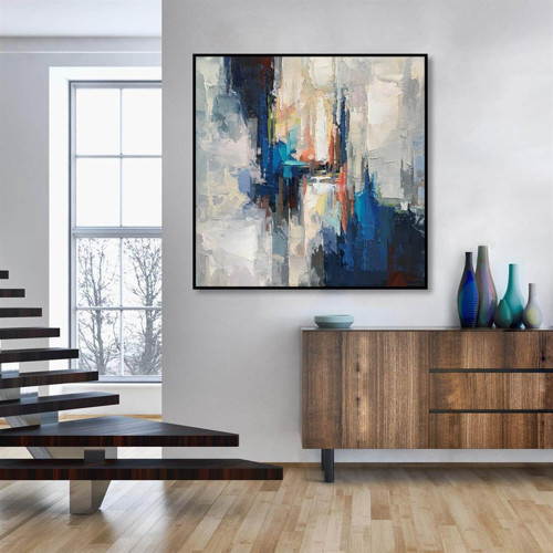 Blue Fault Yağlı Boya Dokulu Tablo 100X100 Gold Çerçeveli