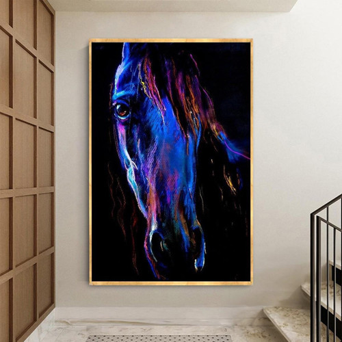 Blue Horse Yağlı Boya Dokulu Tablo 100X150 Gold Çerçeveli