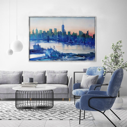 Blue City Yağlı Boya Dokulu Tablo 90X120 Siyah Çerçeveli