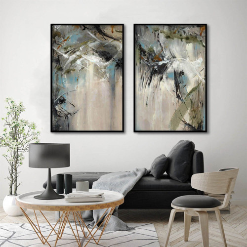 Circles Of Hell İkili Set Yağlı Boya Dokulu Tablo 50X70 Gümüş Çerçeveli