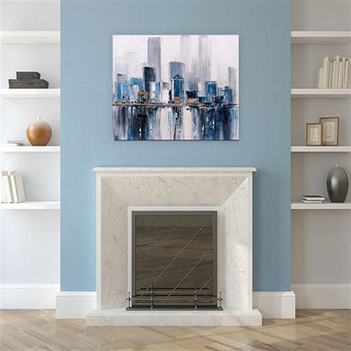 City Of Smurfs Yağlı Boya Dokulu Tablo 60X90 Gold Çerçeveli