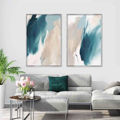 Concordance İkili Set Yağlı Boya Dokulu Tablo 100X150 Gümüş Çerçeveli