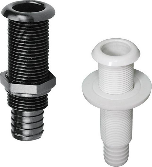 Thru-Hull w/St.Flange, 7/8",w/Hose Barb Ø25mm,White