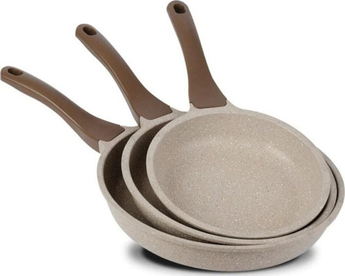 3'lü Granit Döküm Tava Seti 20cm-24cm-28cm Vizon