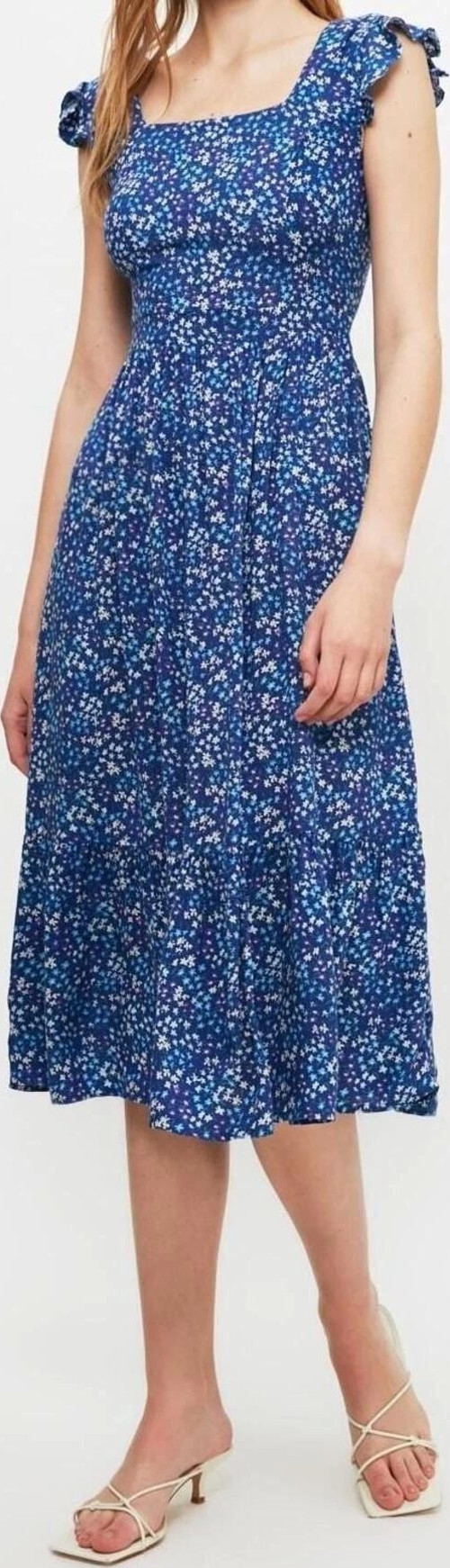 Moda Regular Casual Günlük Shally Dokuma Kare Yaka Kolsuz Kol A-Line Midi Boy Elbise