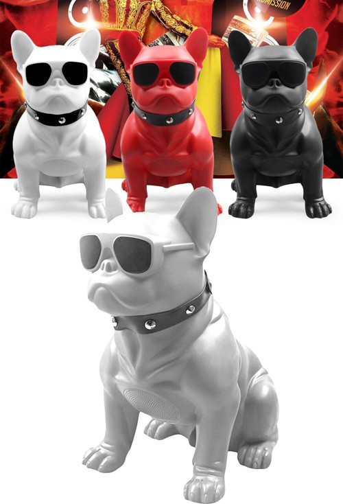 Oturan Bulldog Köpek Şekilli Bluetooth Hoparlör Radyolu Ses Bombası Beyaz SD039-3