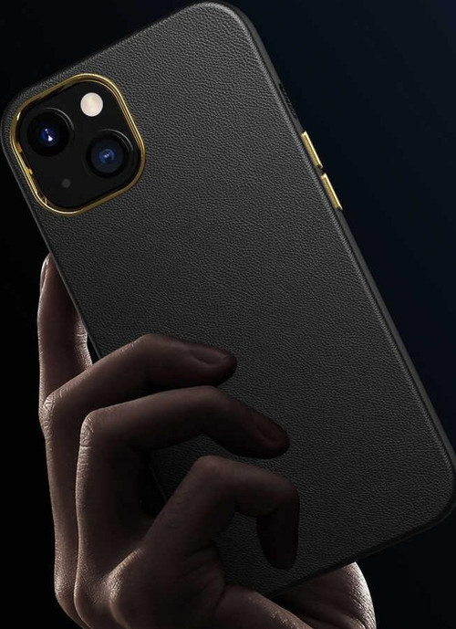 Apple iPhone 13 Mini Kılıf Suni Deri Tasarımlı Metal Renkli Natura Kapak