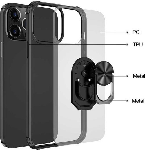 Apple iPhone 13 Pro Kılıf Polikarbon Malzemeli Yüzüklü Stand Olabilen Koruyucu Mola Kapak
