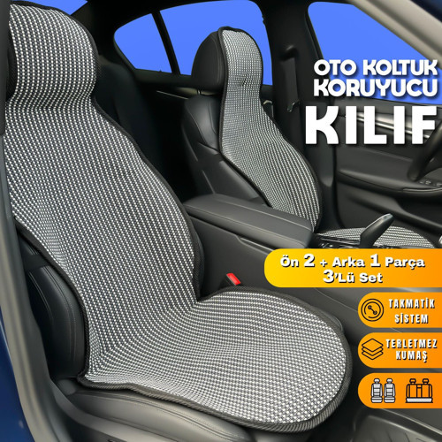 Volvo S40 Uyumlu Koltuk Kılıfı Minder Çizgili Füme Beyaz 2+1 Ön Arka Set